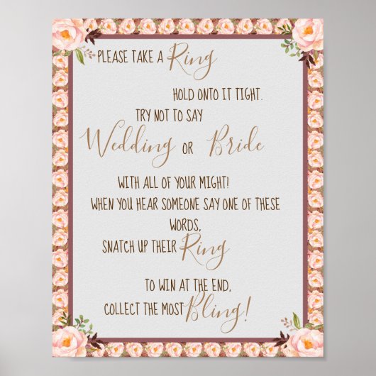 Poster Bague sur Fête des mariées à cadre floral (Devant)