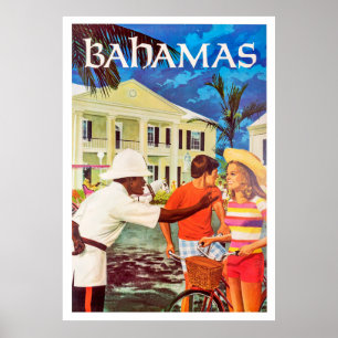 Poster Bahamas,policier poli menant le chemin à couple