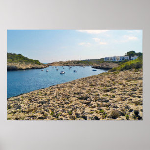 Poster Baie côtière de Portinatx Ibiza avec bateaux
