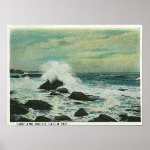 Poster Baie de Casco, MaineSurf et roches de plage