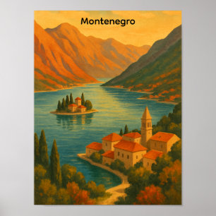 Poster Baie de Kotor Monténégro Paysage de voyage vintage