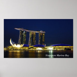 Poster Baie de la marina de Singapour la nuit