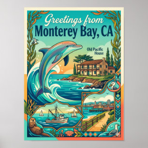 Poster Baie de Monterey Californie Dauphin Style Vintage