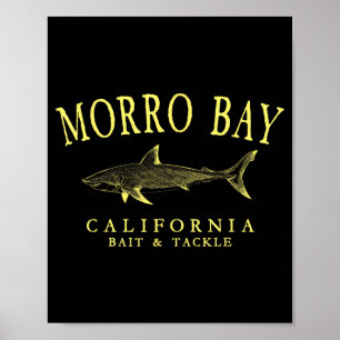 Poster Baie de Morro californie requin rétro art jaune