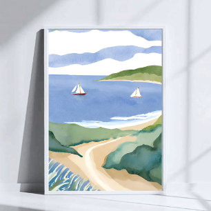 Poster Baie de Narragansett Voilier Côté RI Aquarelle
