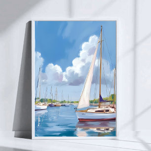 Poster Baie des voiliers Peinture aquarelle côtière