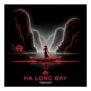Poster Baie d'Ha Long - Femme vietnamienne sur une embarc