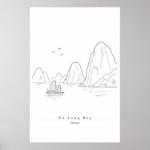 Poster Baie d'Halong Vietnam Art de ligne minimaliste Voy