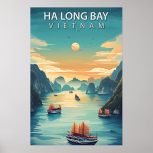 Poster Baie d'Halong Vietnam Rétro Asie du Sud-Est Côtièr