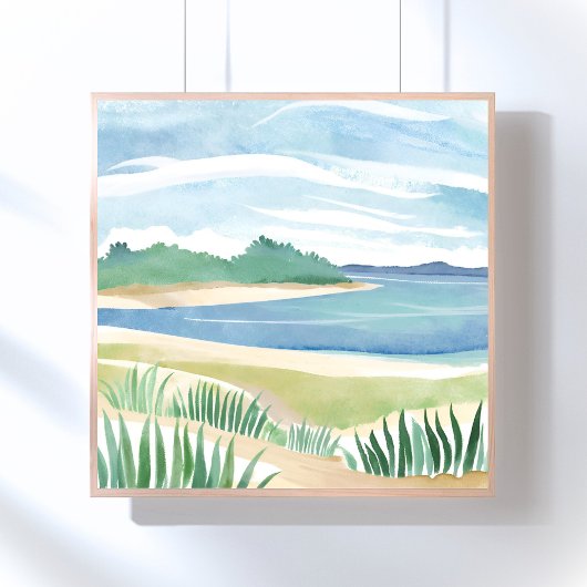 Poster Baie d'herbe de plage | Océan aquarelle mer côtièr