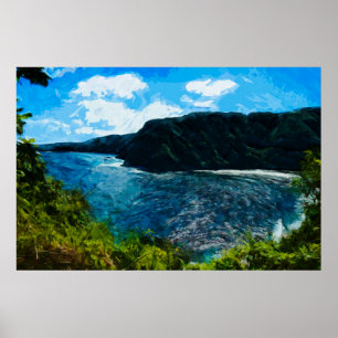 Poster Baie sur la route à l'abrégé sur Hana Maui Hawaï