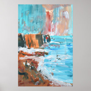Poster Baie turquoise abstraite et falaises dorées