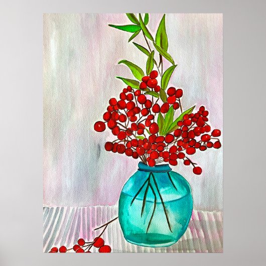 Poster Baies d'eau Red Christmas Berries (Devant)