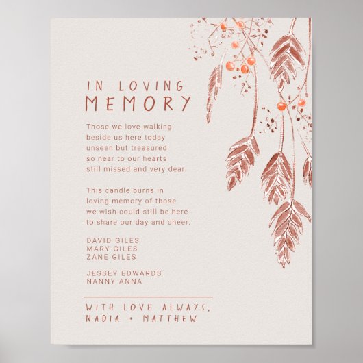 Poster Baies d'herbe tombent souvenir mémorial mariage (Devant)