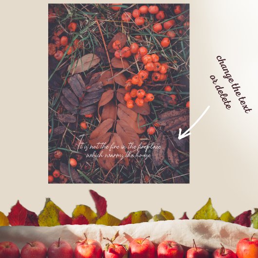 Poster Baies rouges et feuilles d'automne brunes