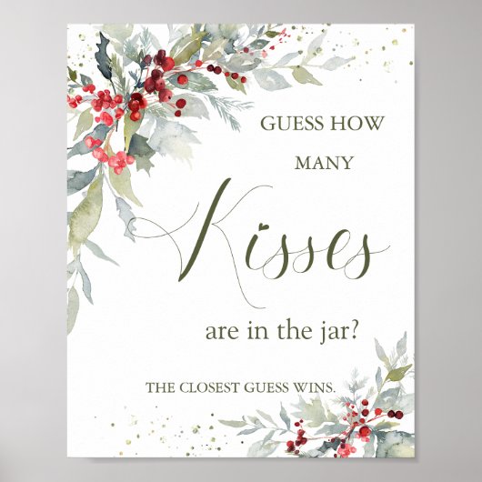 Poster Baies Rouges Feuillage Combien de Bisous dans un P (Devant)