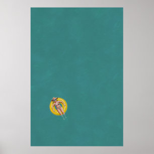 Poster Baignade en dérive sur un beigne jaune, vue aérien