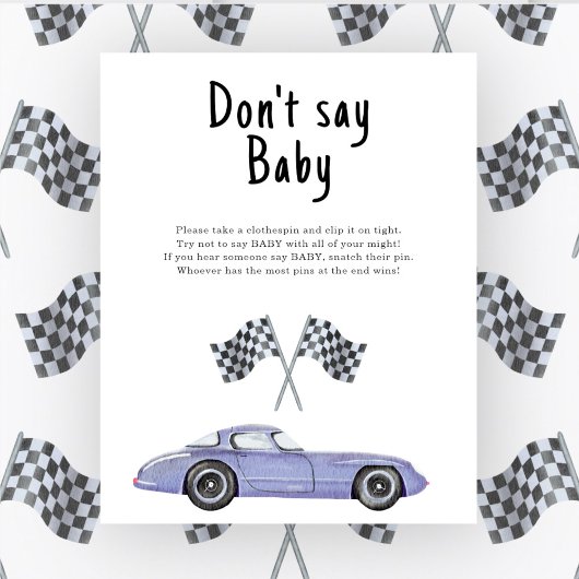 Poster Baignée bébé voiture de course Ne dites pas bébé