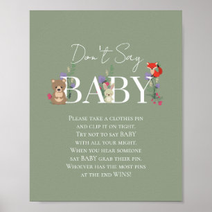 Poster Baigneuse Bébé Bohème Animaux de la Forêt Vert Sau