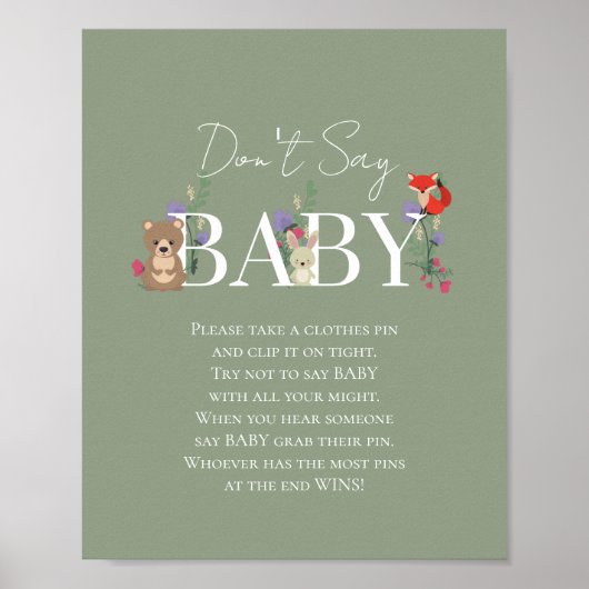 Poster Baigneuse Bébé Bohème Animaux de la Forêt Vert Sau (Devant)
