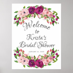 Poster Baigneuse Rose & Marsala Fleurs Bienvenue Baby Sho