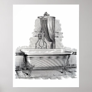 Poster Baignoire avec douche en pieds de griffe antique