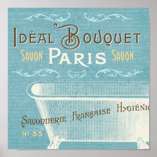 Poster Baignoire française bleue et blanche (Devant)