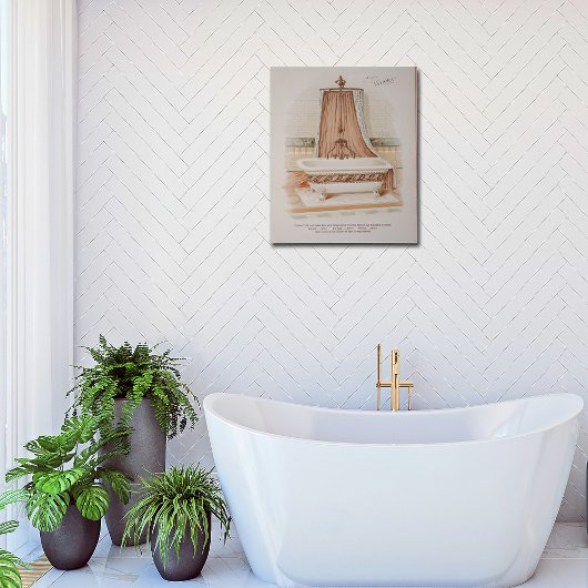 Poster Baignoire Vintage Victorienne Et Rose Blanc