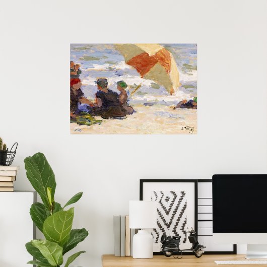 Poster Baignoires avec parapluie rayé, 1920 par Potthast (Bureau à domicile)