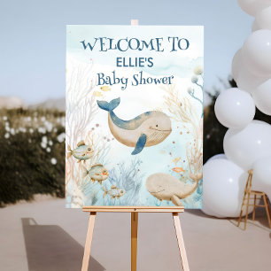 Poster Bain de bébé baleine à l'aquarelle Bienvenue sous