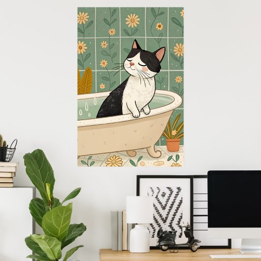 Poster Bain De Chat Cosy : Relaxation Whimsical (Bureau à domicile)