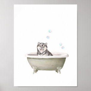 Poster Bain Wall Art, Shiba Inu chien dans la baignoire P