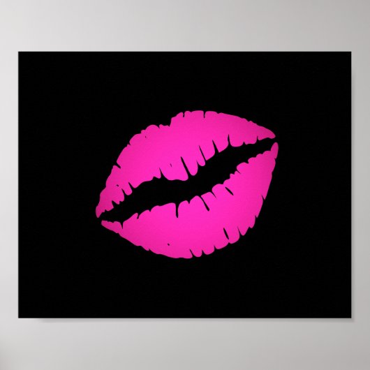 Poster Baiser à lèvres noir et rose chaud (Devant)