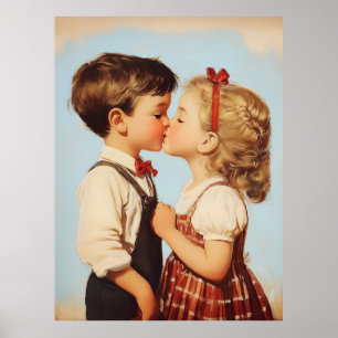 Poster Baiser amoureux vintage pour enfants