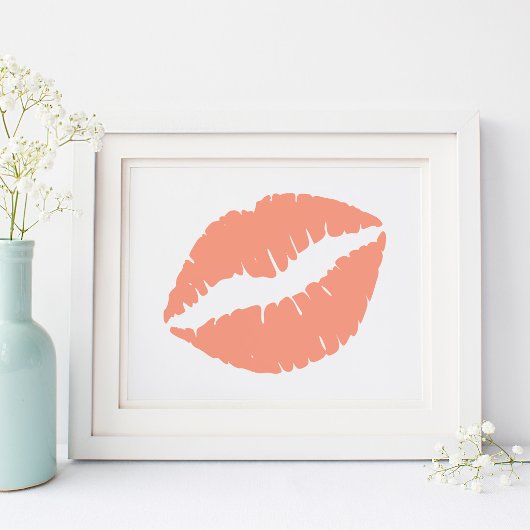 Poster Baiser au rouge à lèvres corail orange