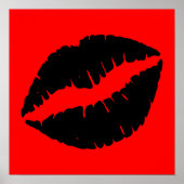 Poster Baiser au rouge à lèvres noir graphique sur fond r (Devant)