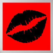 Poster Baiser au rouge à lèvres noir graphique sur rouge (Devant)