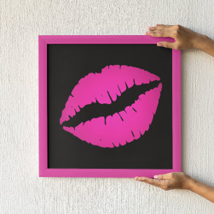 Poster Baiser au rouge à lèvres ombré noir et rose chaud