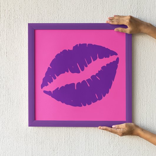 Poster Baiser au rouge à lèvres rose et violet