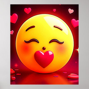 Poster Baiser Emoji Coeurs soufflants