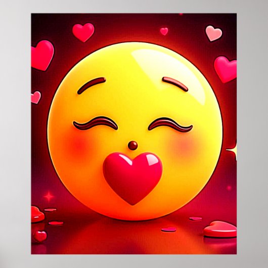 Poster Baiser Emoji Coeurs soufflants (Devant)