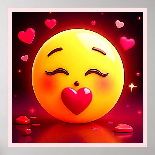 Poster Baiser Emoji Coeurs soufflants (Devant)