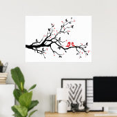 Poster Baiser oiseau sur branche d'arbre avec des feuille (Bureau à domicile)