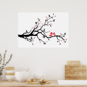 Poster Baiser oiseau sur branche d'arbre avec des feuille (Cuisine)