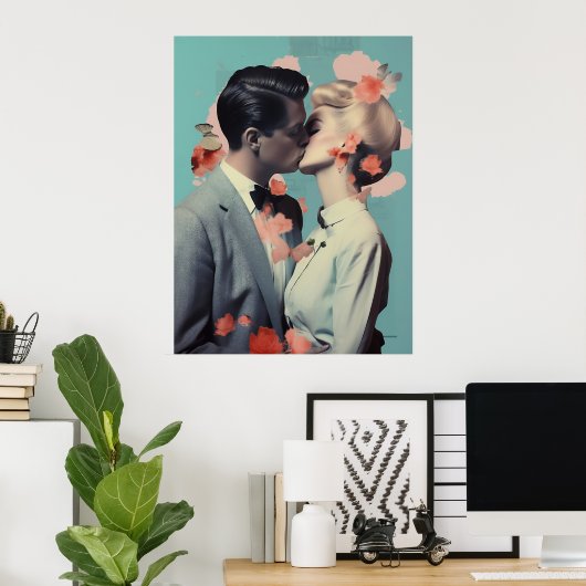 Poster Baiser romantique, Impression, Décor, Collage, Art (Bureau à domicile)