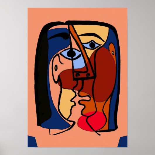 Poster Baisers Cubisme Visages Abstraits (Devant)