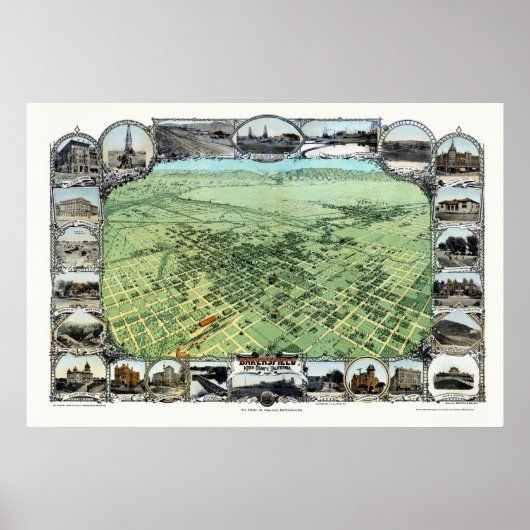 Poster Bakersfield, CA Carte panoramique - 1901 (Devant)