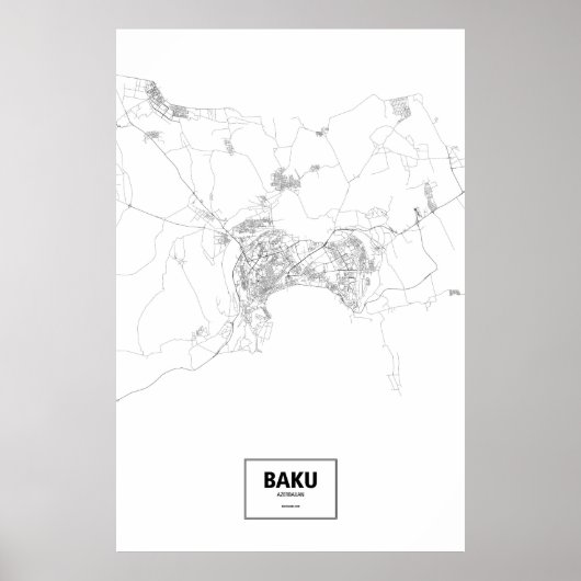 Poster Bakou, Azerbaïdjan (noir sur blanc) (Devant)