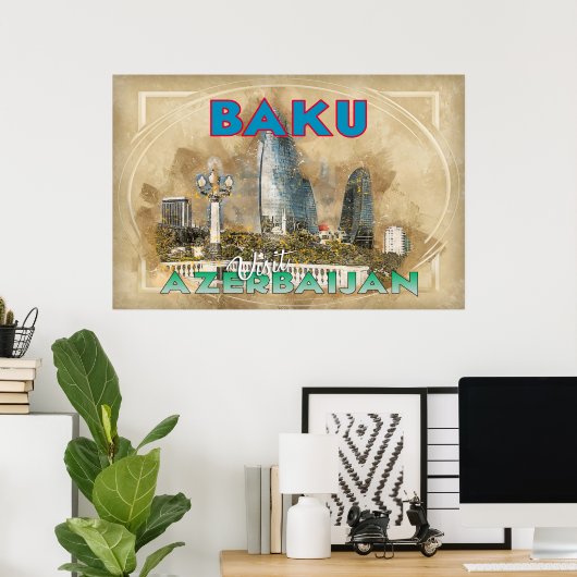 Poster Bakou, visite Azerbaïdjan (Bureau à domicile)