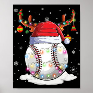 Poster Bal de baseball Santa Hat Reindeer lumières de Noë
